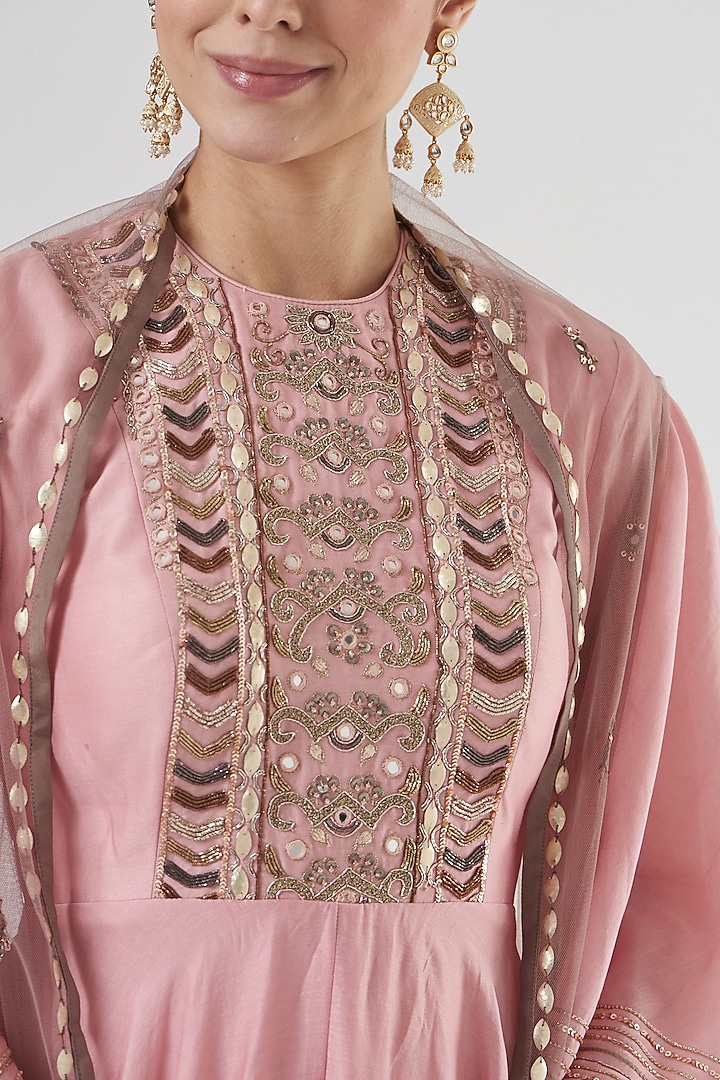 Blush Pink Embroidered Wedding Anarkali Set by Neha & Tarun at Pernia's Pop Up Shop