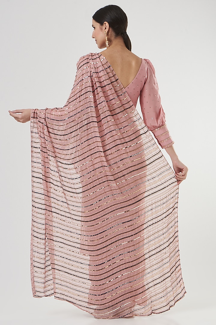 Blush Pink Embroidered Pre-Draped Wedding Saree Set by Neha & Tarun at Pernia's Pop Up Shop