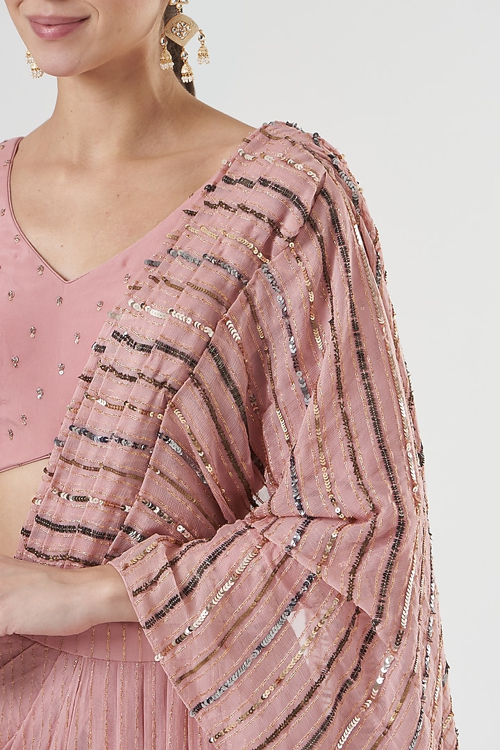 Blush Pink Embroidered Pre-Draped Wedding Saree Set by Neha & Tarun at Pernia's Pop Up Shop