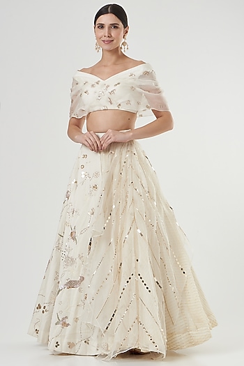 White Embroidered Wedding Lehenga Set by Neha & Tarun at Pernia's Pop Up Shop