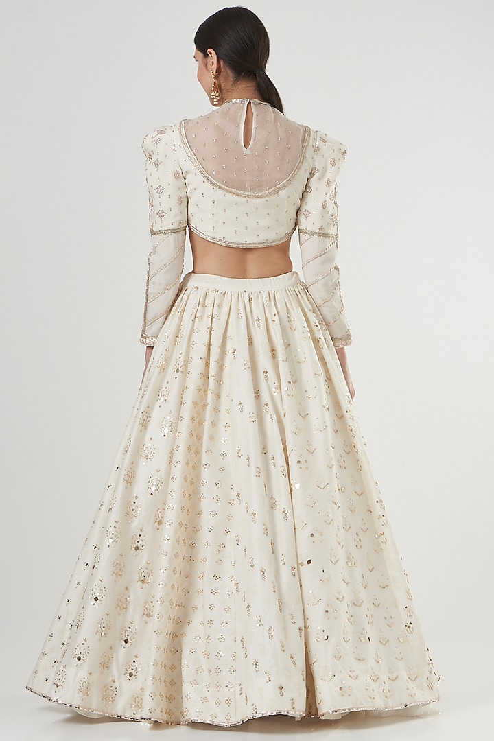 White Silk Printed & Embroidered Wedding Lehenga Set by Neha & Tarun at Pernia's Pop Up Shop