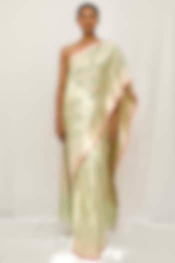 Sea Green Pure Katan Silk Zari Jaal Work Wedding Saree Set by Neha & Tarun at Pernia's Pop Up Shop