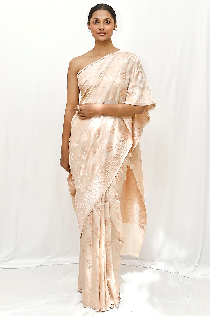 Gold Pure Katan Silk Zari Jaal Work Wedding Saree Set by Neha & Tarun at Pernia's Pop Up Shop