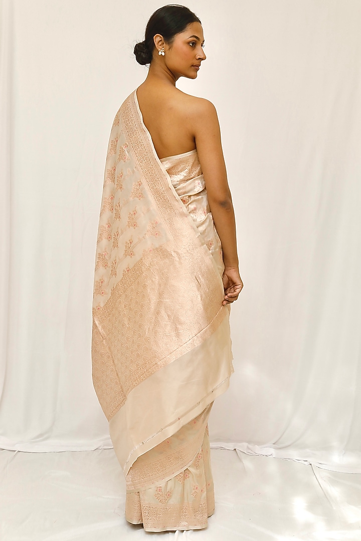 Gold Pure Katan Silk Zari Jaal Work Wedding Saree Set by Neha & Tarun at Pernia's Pop Up Shop