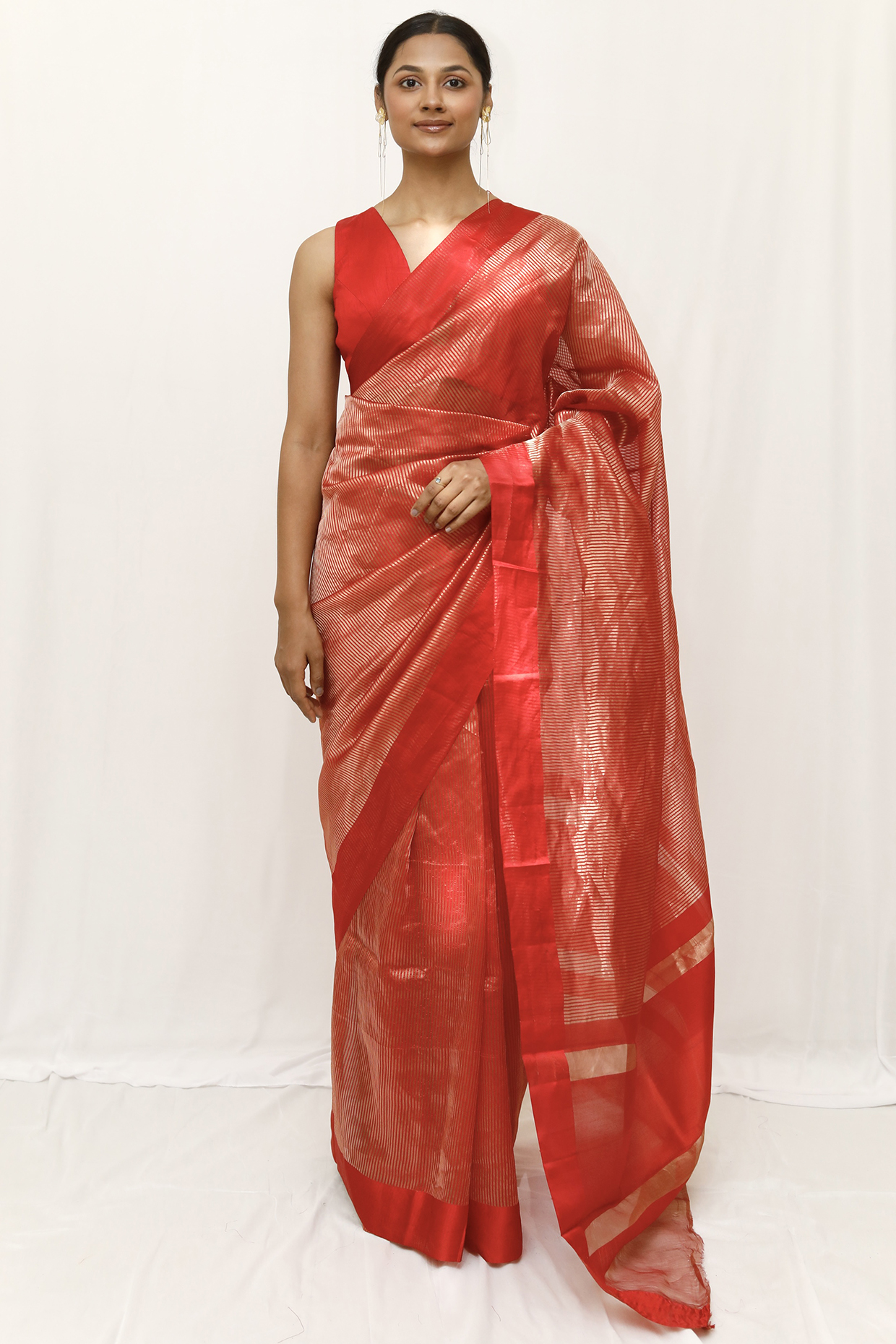 Red Tissue Jaal Work Party Wear Saree Set by Neha & Tarun at Pernia's Pop Up Shop