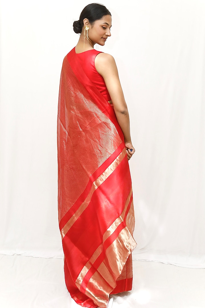 Red Tissue Jaal Work Party Wear Saree Set by Neha & Tarun at Pernia's Pop Up Shop