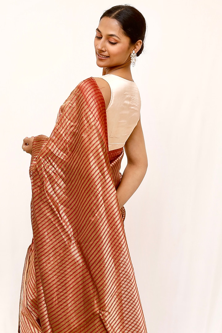Maroon Tissue Jaal Work Party Wear Saree Set by Neha & Tarun at Pernia's Pop Up Shop