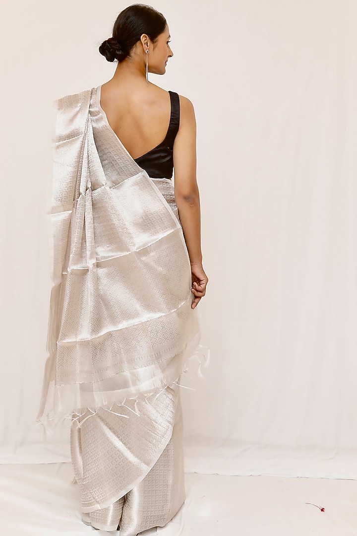 Silver Pure Tissue Zari Work Wedding Saree Set by Neha & Tarun at Pernia's Pop Up Shop