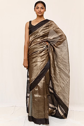 Black Tissue Jaal Work Saree Set by Neha & Tarun