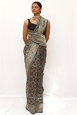 Blue Pure Katan Silk Gharchola Saree Set by Neha & Tarun