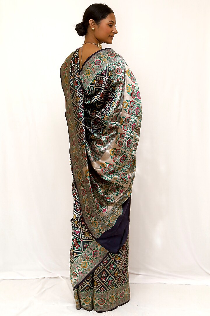 Blue Pure Katan Silk Gharchola Wedding Saree Set by Neha & Tarun at Pernia's Pop Up Shop