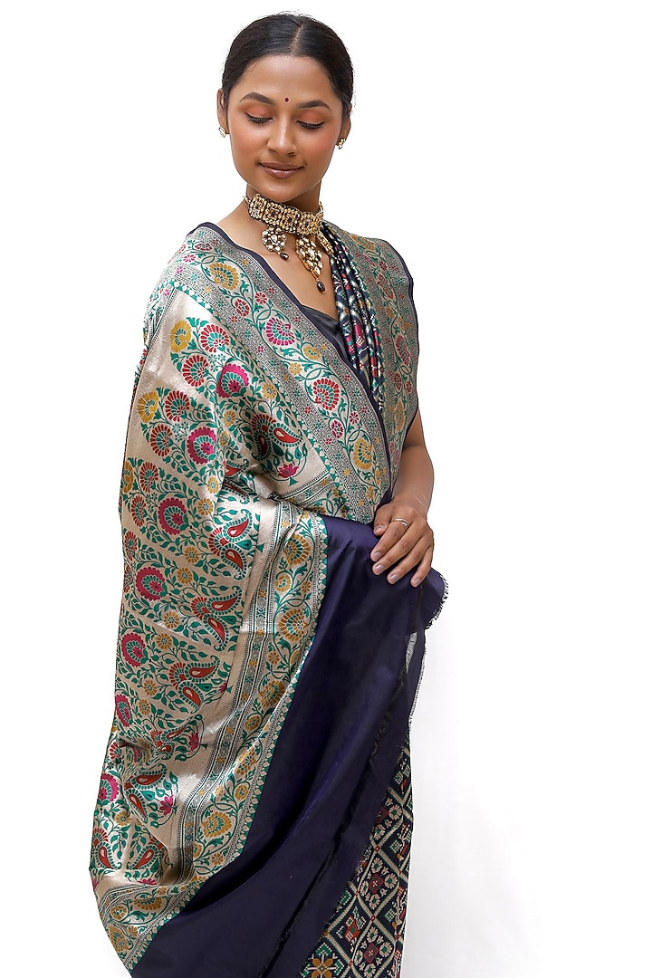 Blue Pure Katan Silk Gharchola Wedding Saree Set by Neha & Tarun at Pernia's Pop Up Shop