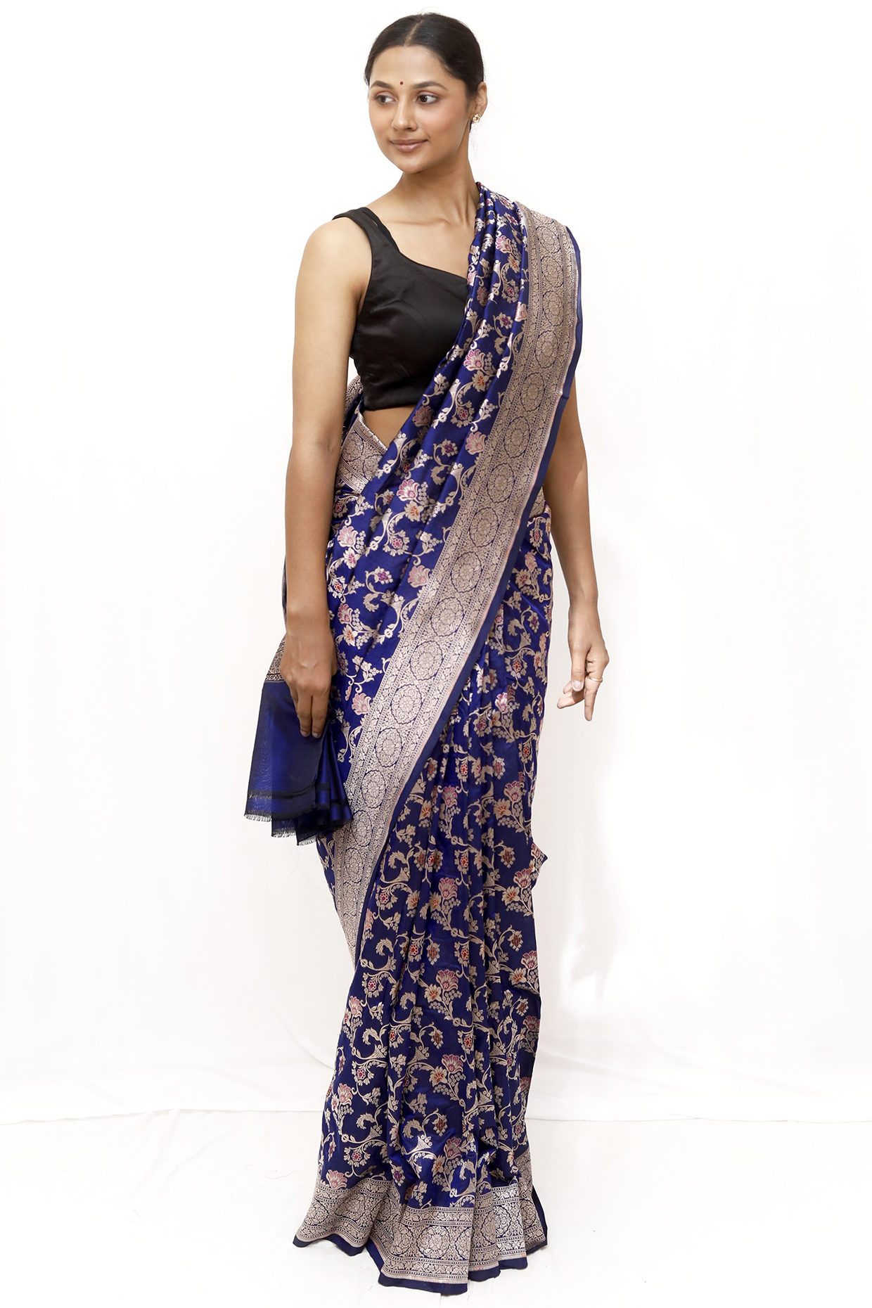Blue Pure Katan Silk Jaal Work Wedding Saree Set by Neha & Tarun at Pernia's Pop Up Shop