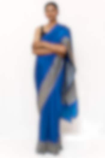 Blue Crepe Katan Wedding Saree Set by Neha & Tarun at Pernia's Pop Up Shop
