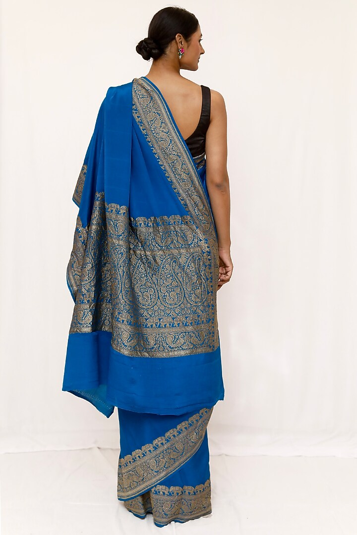 Blue Crepe Katan Wedding Saree Set by Neha & Tarun at Pernia's Pop Up Shop
