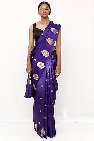 Purple Pure Katan Silk Zari Work Saree Set by Neha & Tarun