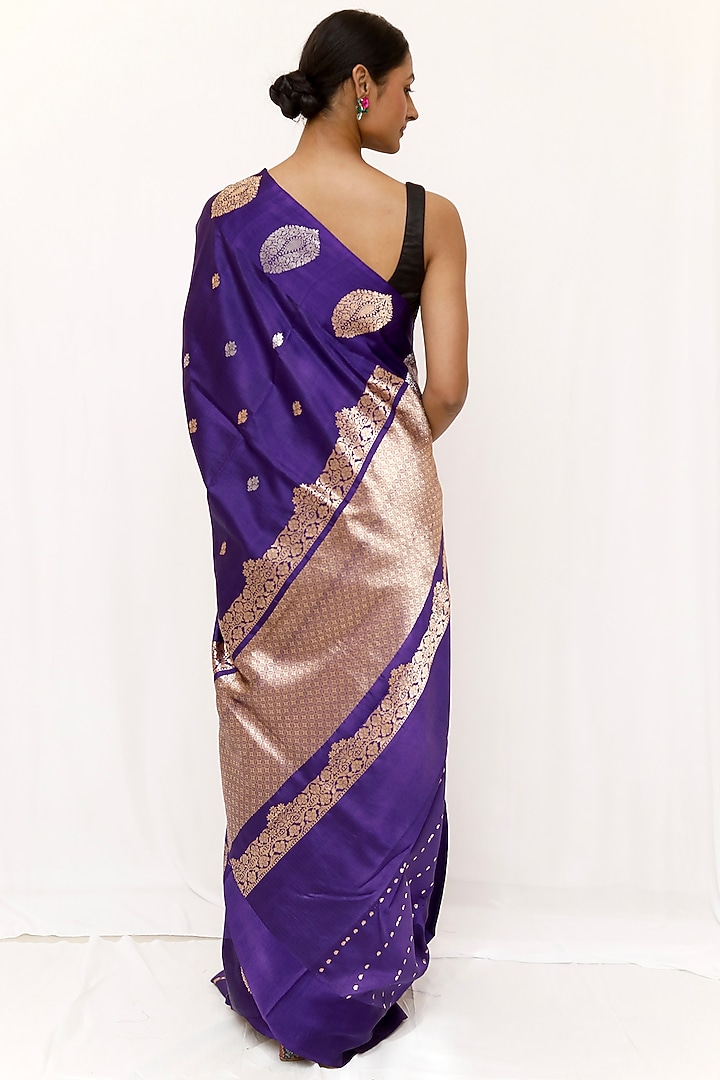 Purple Pure Katan Silk Zari Work Wedding Saree Set by Neha & Tarun at Pernia's Pop Up Shop