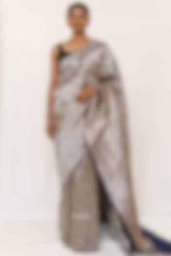 Blue Pure Katan Silk Wedding Saree Set by Neha & Tarun at Pernia's Pop Up Shop