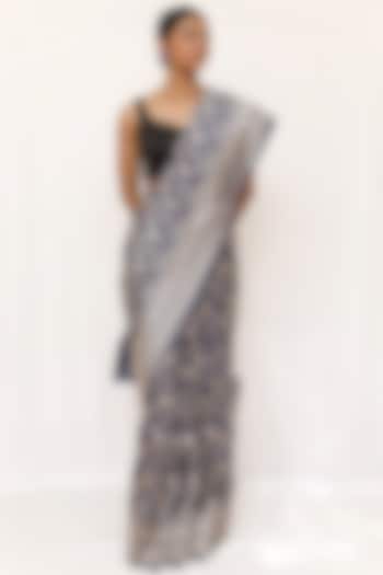 Blue Pure Katan Silk Wedding Saree Set by Neha & Tarun at Pernia's Pop Up Shop