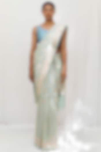 Sea Green Pure Katan Silk Jaal Work Wedding Saree Set by Neha & Tarun at Pernia's Pop Up Shop