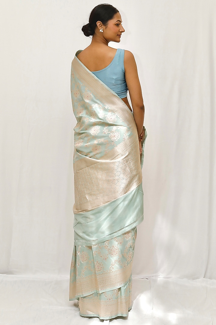 Sea Green Pure Katan Silk Jaal Work Wedding Saree Set by Neha & Tarun at Pernia's Pop Up Shop