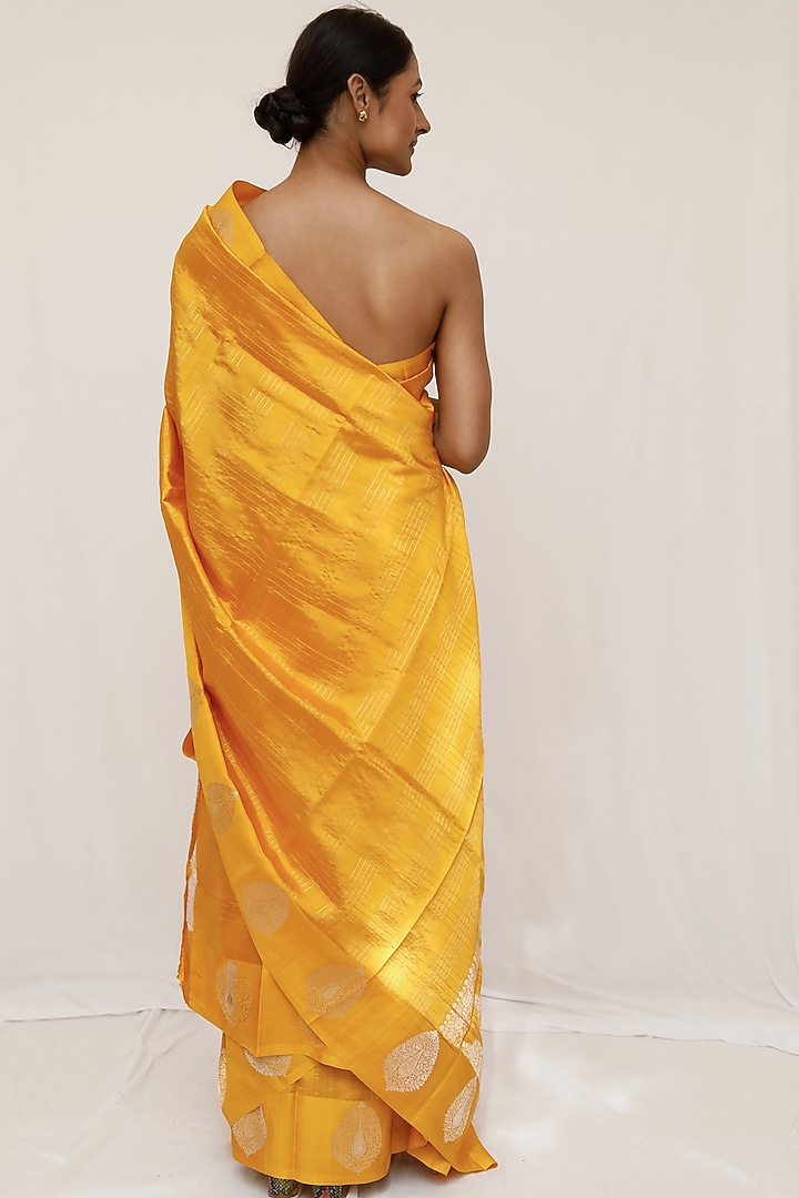 Yellow Pure Katan Silk Zari Work Wedding Saree Set by Neha & Tarun at Pernia's Pop Up Shop