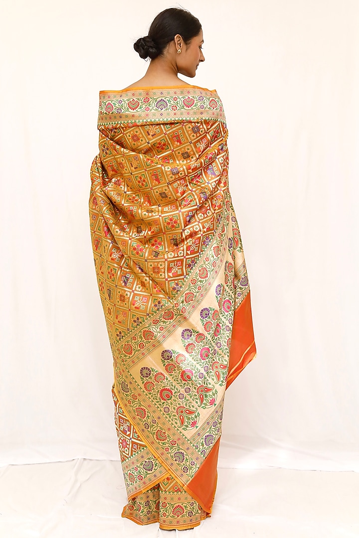 Yellow Pure Katan Silk Gharchola Wedding Saree Set by Neha & Tarun at Pernia's Pop Up Shop