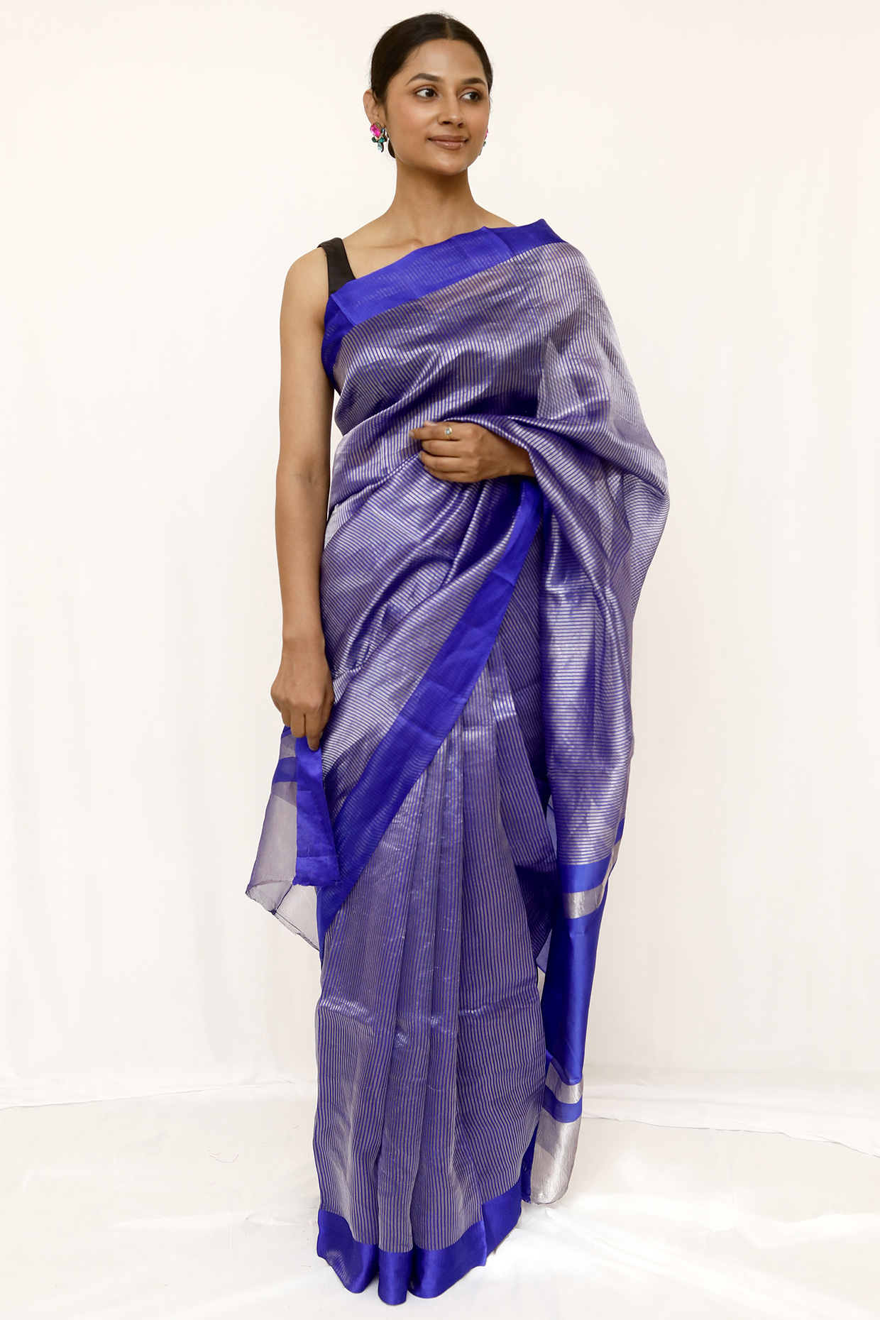 Blue Tissue Jaal Work Party Wear Saree Set by Neha & Tarun at Pernia's Pop Up Shop