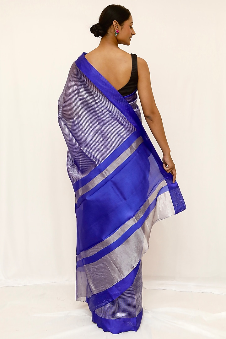 Blue Tissue Jaal Work Party Wear Saree Set by Neha & Tarun at Pernia's Pop Up Shop