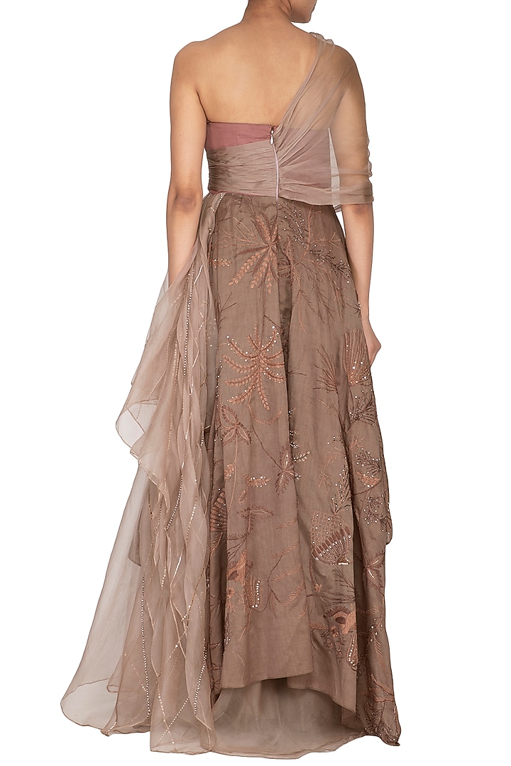 Brown Embroidered Layered Engagement Gown by Neha & Tarun at Pernia's Pop Up Shop