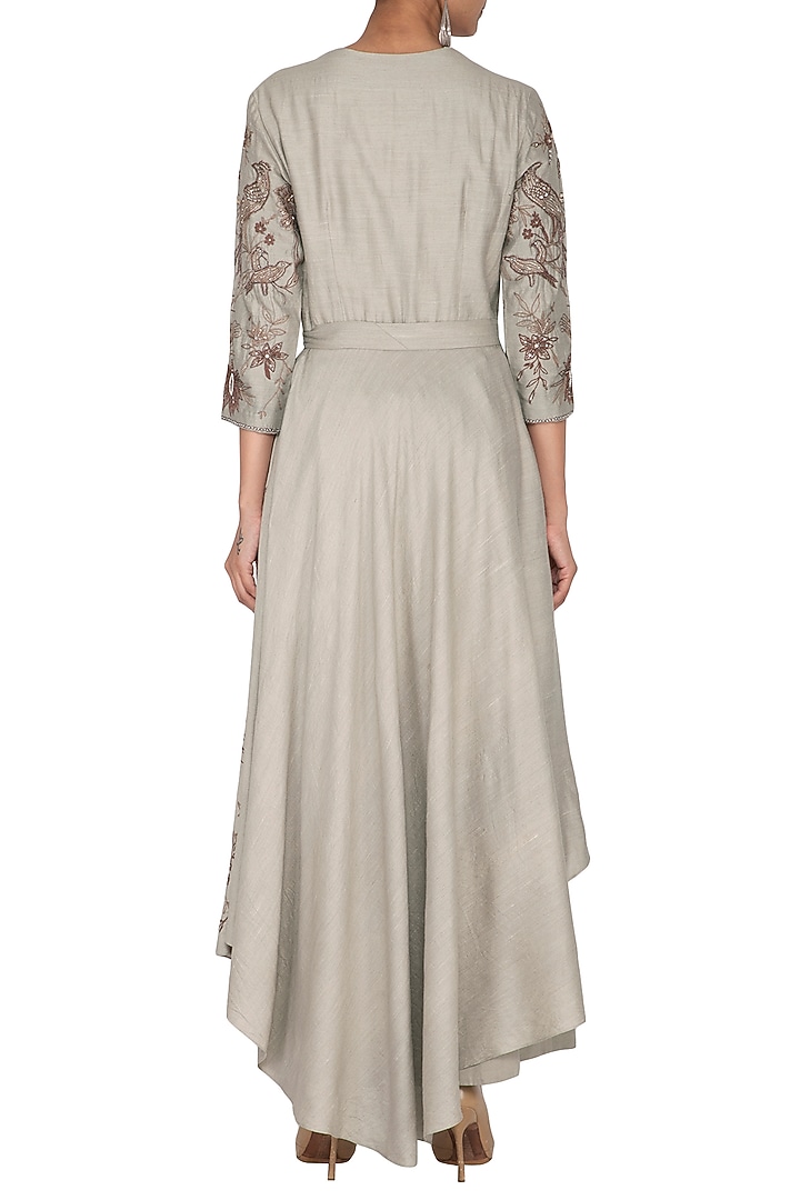 Grey Embroidered Achkan Kurta With Pants & Belt by Neha & Tarun at Pernia's Pop Up Shop