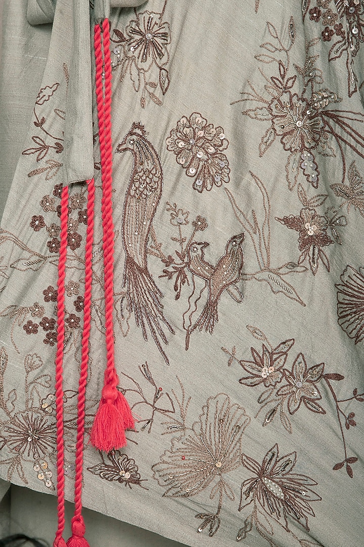 Grey Embroidered Achkan Kurta With Pants & Belt by Neha & Tarun at Pernia's Pop Up Shop