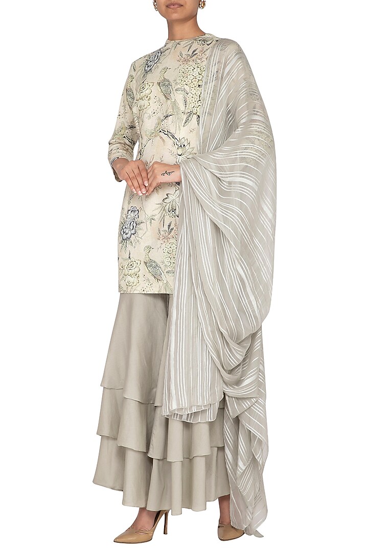 Grey Printed Wedding Sharara Set by Neha & Tarun at Pernia's Pop Up Shop