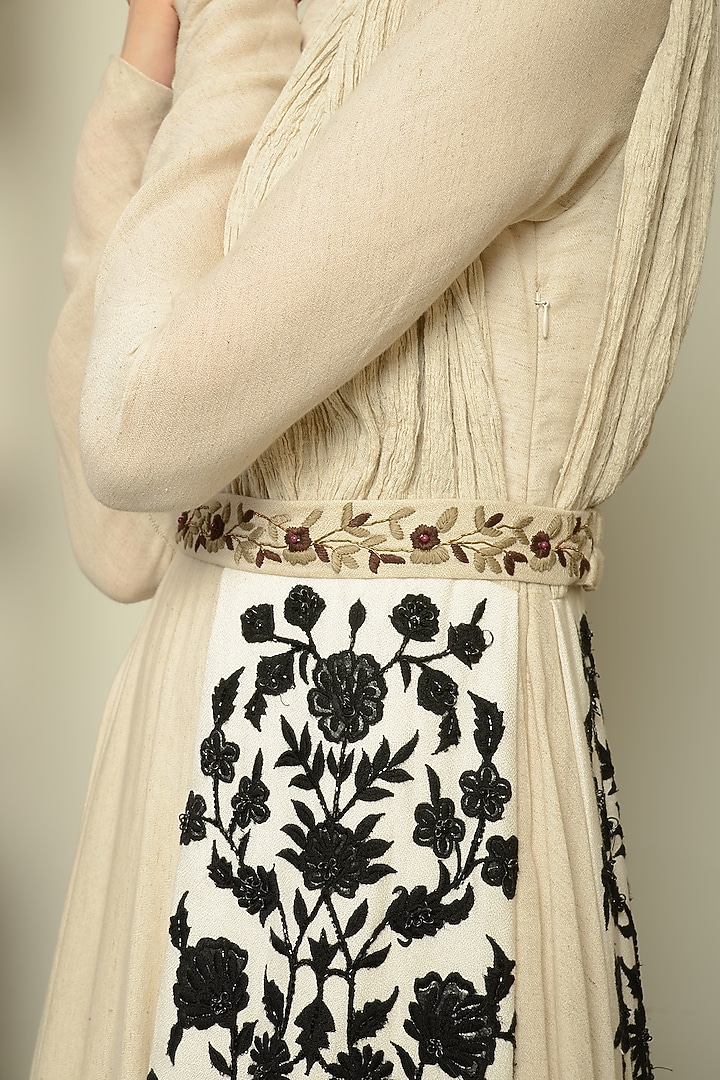 Ivory Embroidered Wedding Anarkali With Belt by Neha & Tarun at Pernia's Pop Up Shop