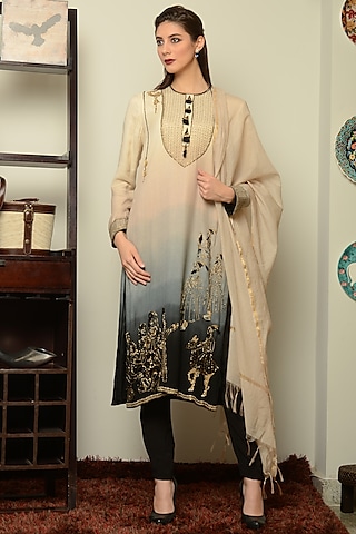Black Ombre Embroidered Kurta Set by Neha & Tarun