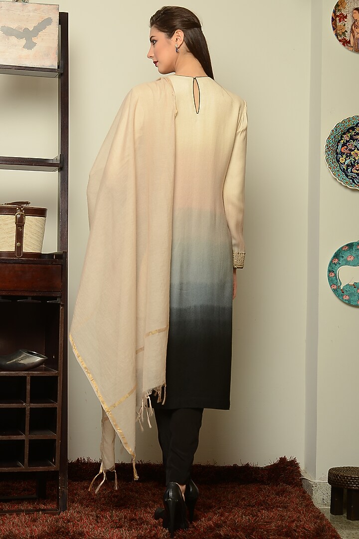 Black Ombre Embroidered Kurta Set by Neha & Tarun at Pernia's Pop Up Shop