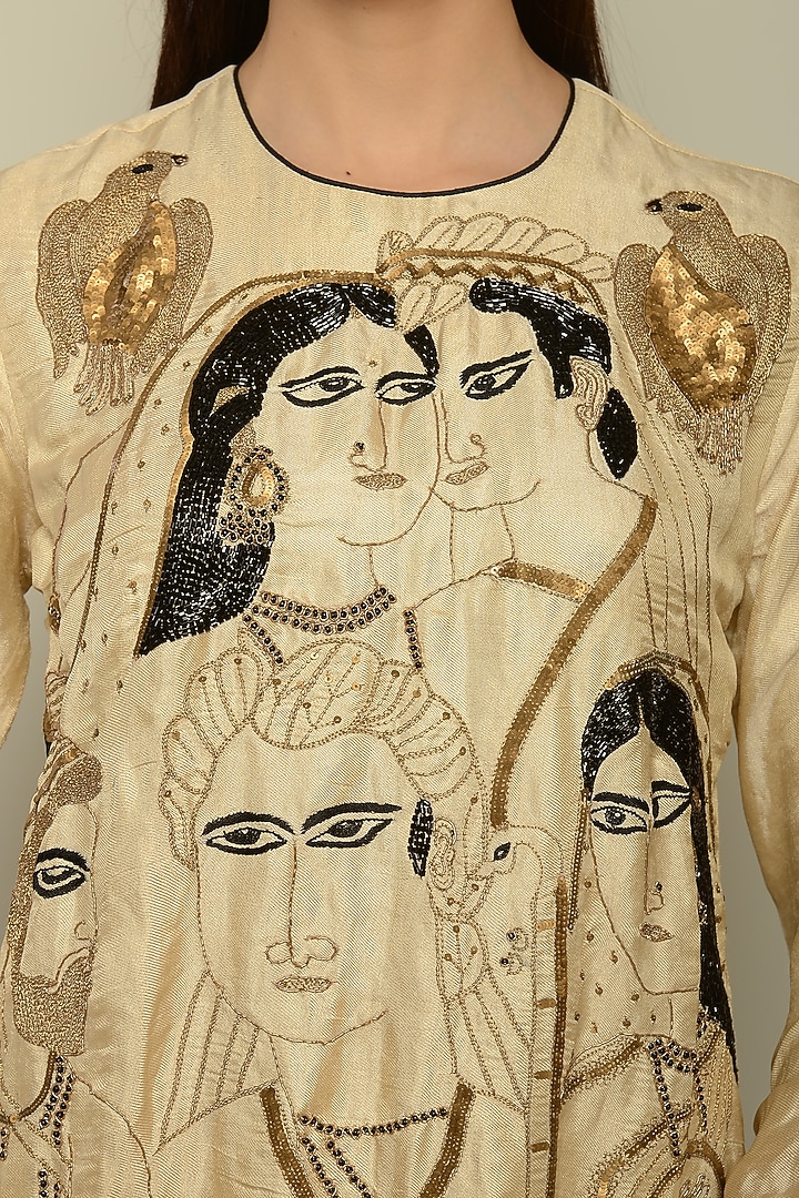 Gold Hand Embroidered Kurta Set by Neha & Tarun at Pernia's Pop Up Shop
