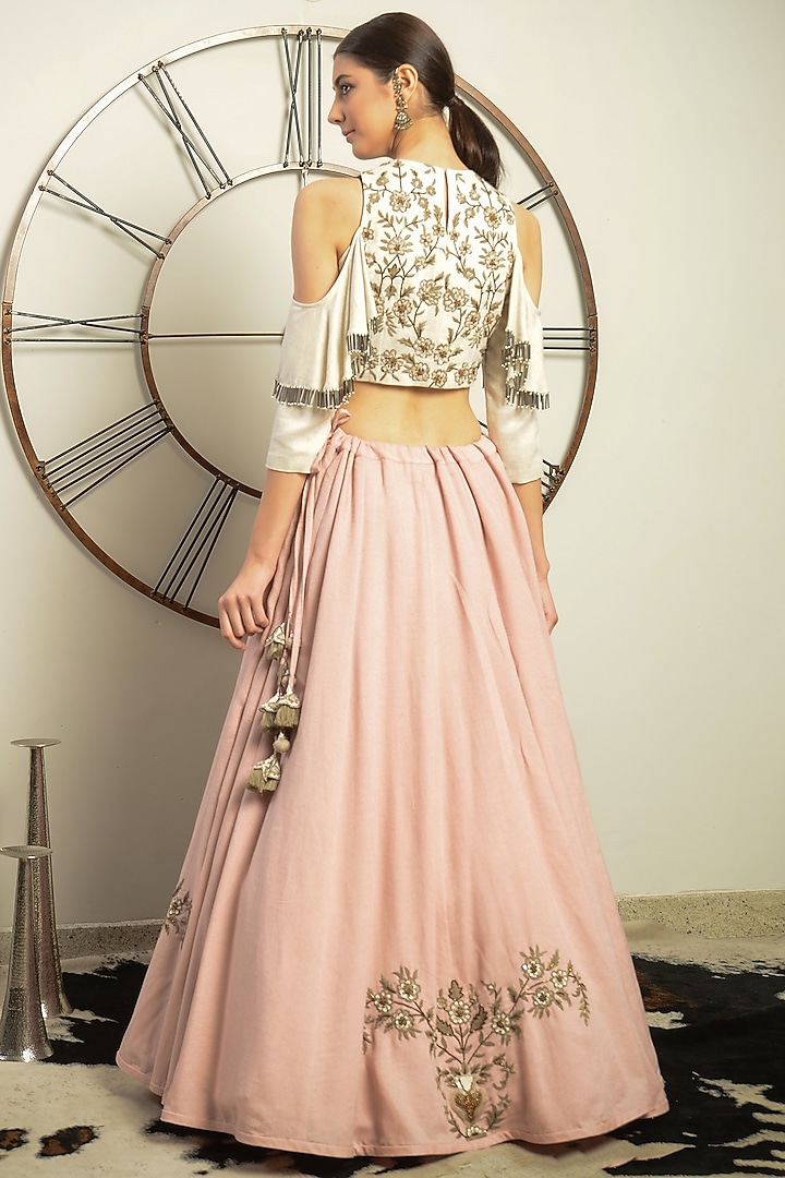 Ivory Embroidered Blouse With Wedding Lehenga by Neha & Tarun at Pernia's Pop Up Shop