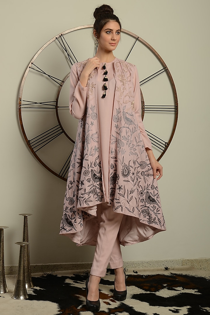 Baby Pink Embroidered Jacket Set by Neha & Tarun