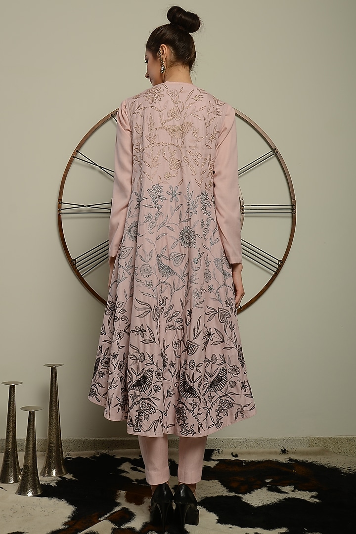 Baby Pink Embroidered Jacket Set by Neha & Tarun at Pernia's Pop Up Shop