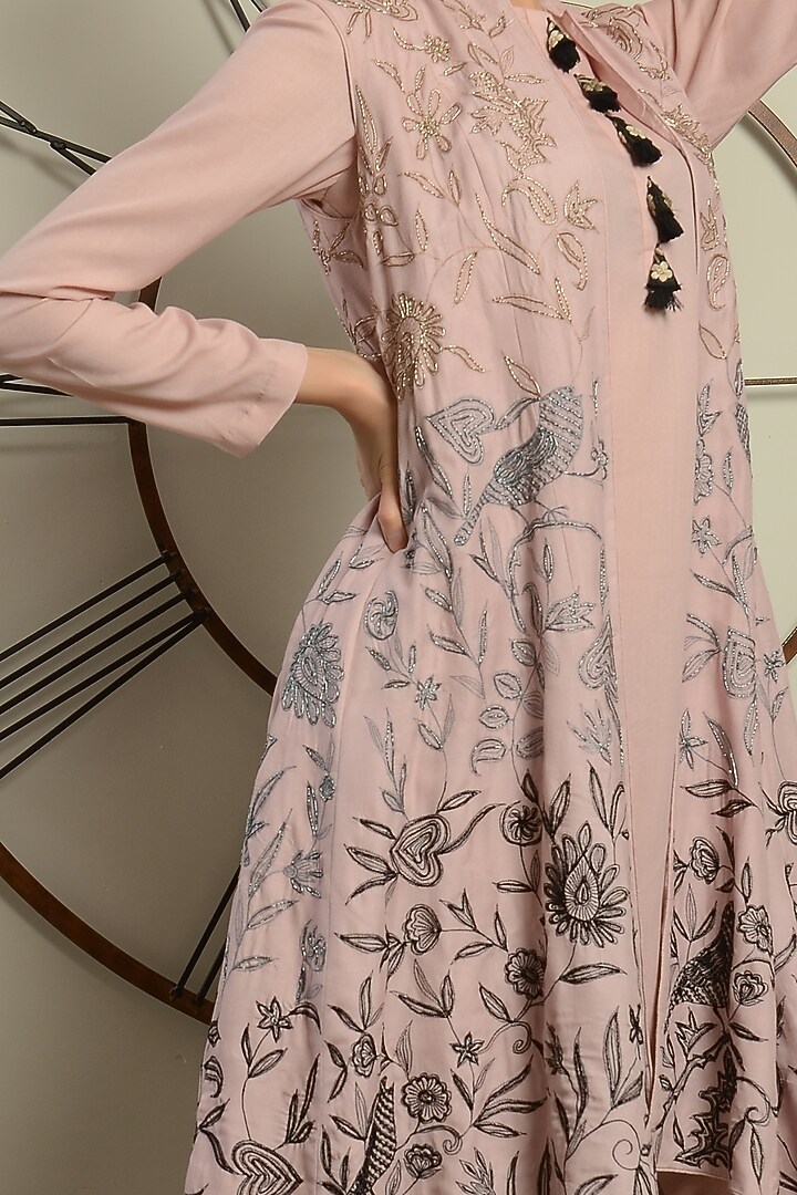 Baby Pink Embroidered Jacket Set by Neha & Tarun at Pernia's Pop Up Shop