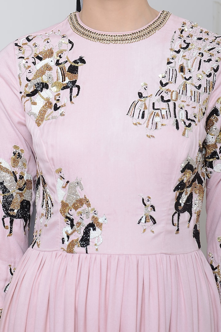 Baby Pink Embroidered Wedding Anarkali Set by Neha & Tarun at Pernia's Pop Up Shop