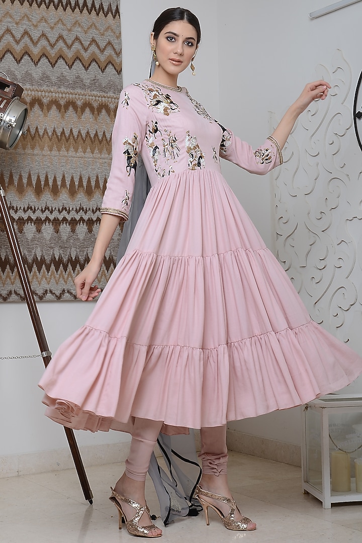 Baby Pink Embroidered Wedding Anarkali Set by Neha & Tarun at Pernia's Pop Up Shop