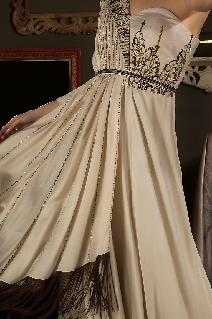 Ivory Hand Embroidered Engagement Gown With Dupatta by Neha & Tarun at Pernia's Pop Up Shop