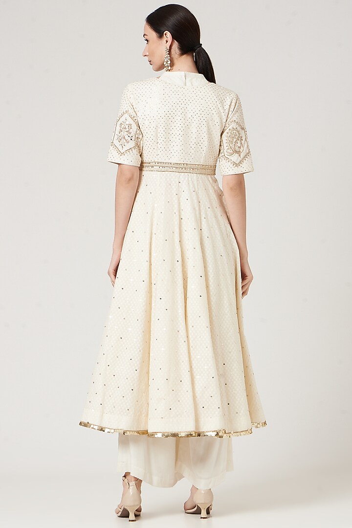 Beige Embroidered Jacket Wedding Anarkali Set by Neha & Tarun at Pernia's Pop Up Shop