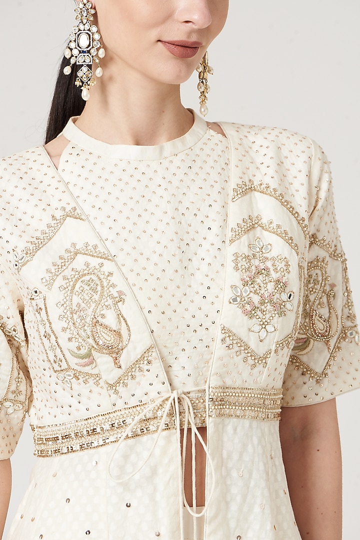 Beige Embroidered Jacket Wedding Anarkali Set by Neha & Tarun at Pernia's Pop Up Shop