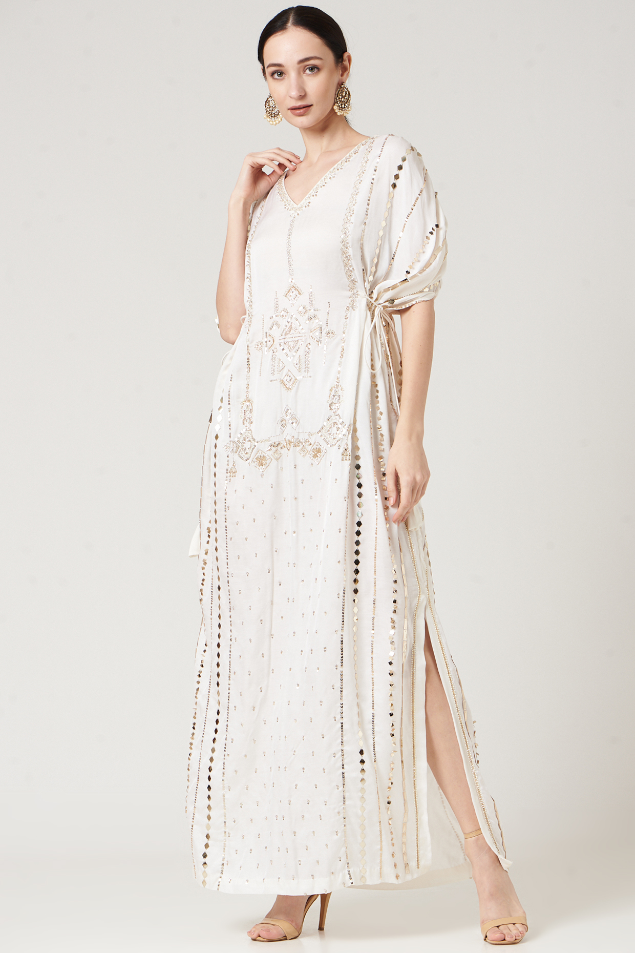 White Embroidered Kaftan by Neha & Tarun at Pernia's Pop Up Shop