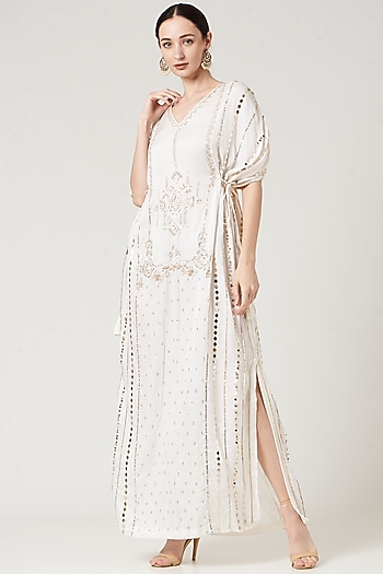 White Embroidered Kaftan by Neha & Tarun at Pernia's Pop Up Shop