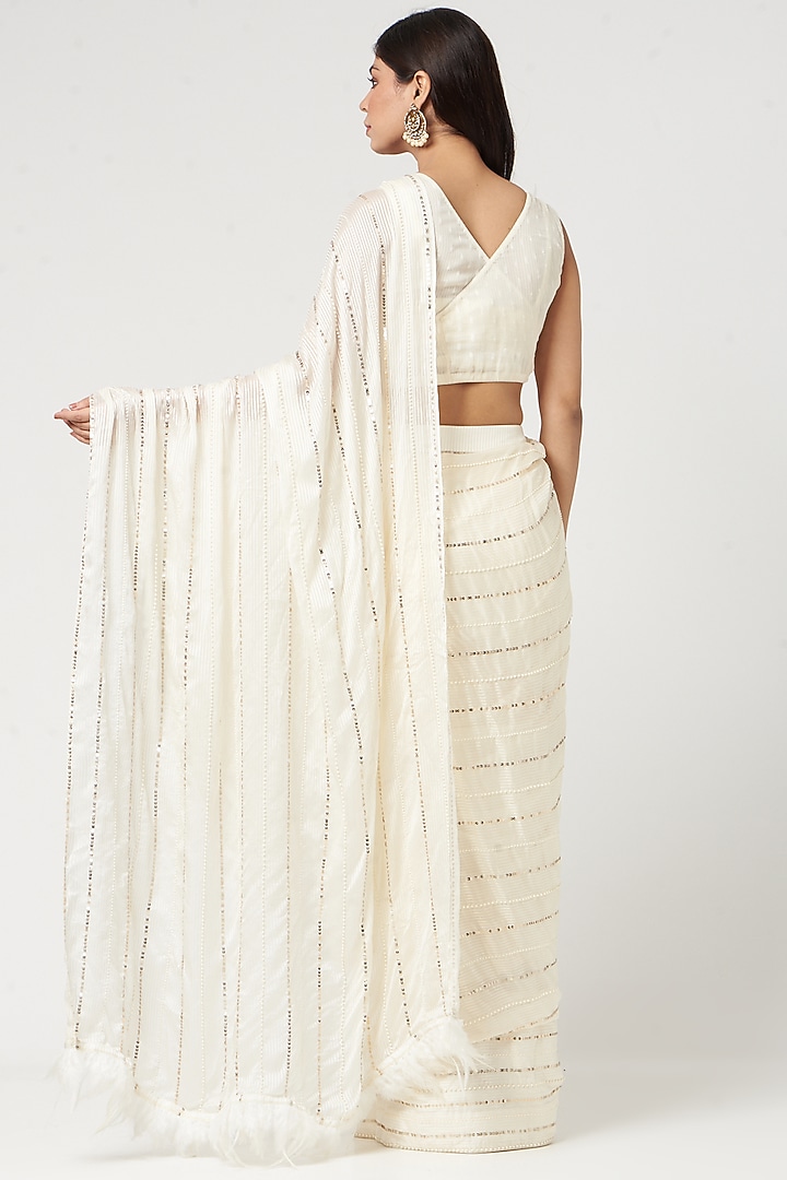 Beige Embroidered Wedding Saree Set by Neha & Tarun at Pernia's Pop Up Shop