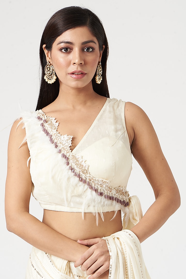 Beige Embroidered Wedding Saree Set by Neha & Tarun at Pernia's Pop Up Shop